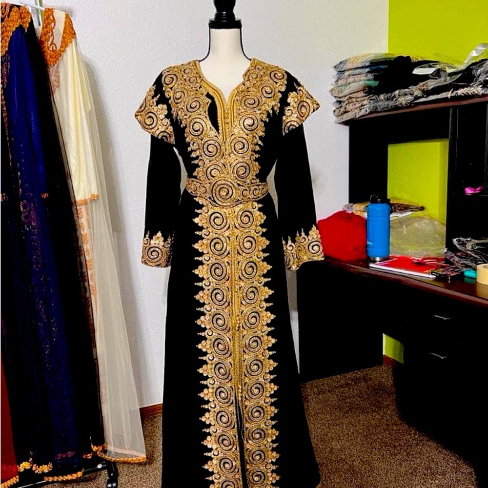 Black kuftan with gold stitches